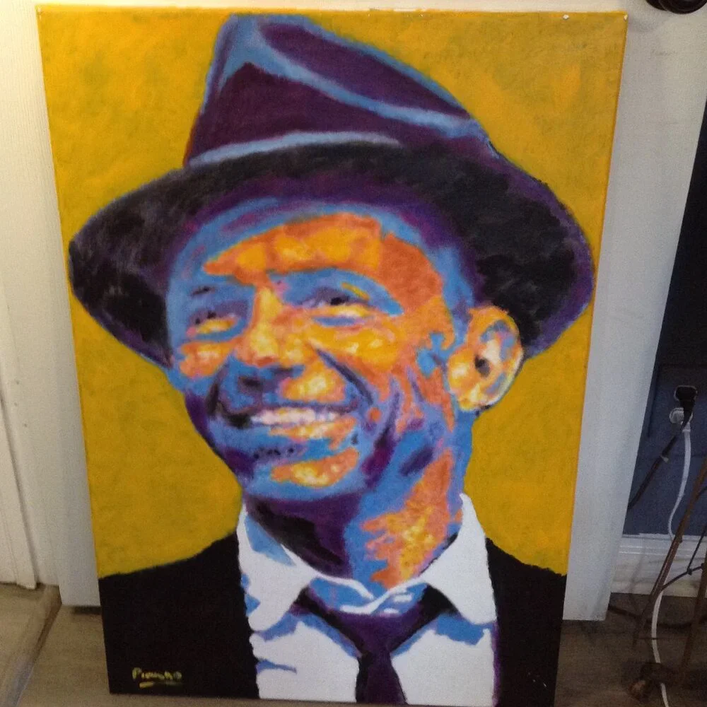 VTG Pop Art Frank Sinatra signed on Canvas Rat Pack Man Cave MCM Old School Cool - Picture 1 of 5